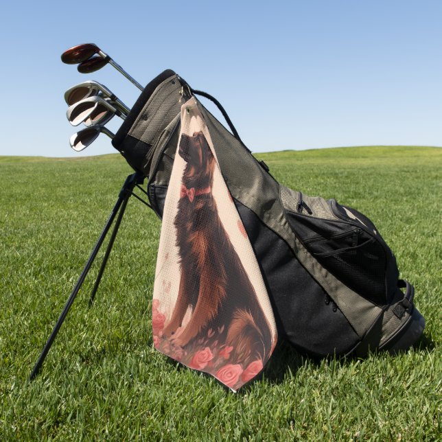 Serviette De Golf Berger d'Anatolie avec des Roses - Saint-Valentin (Vert)
