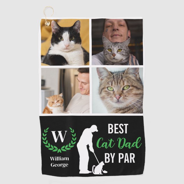 Serviette De Golf Best Cat Dad By Par Photo Collage pour la fête des (Devant)