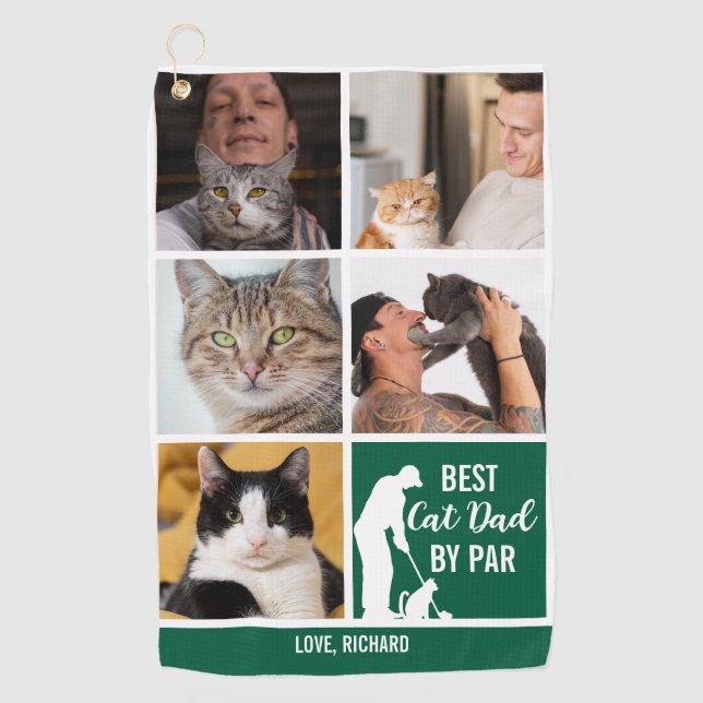 Serviette De Golf Best Cat Dad By Par Photo Collage pour la fête des (Devant)