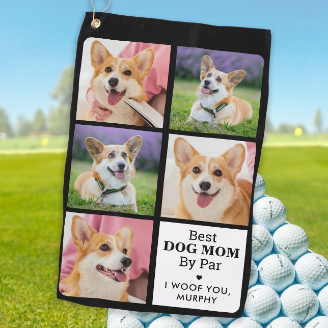 Serviette De Golf Best DOG MOM By Par - Personnalisé 5 Photo Collage (Créateur téléchargé)
