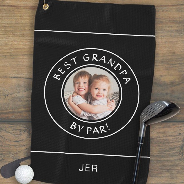 Serviette De Golf Best Grandpa By Par Golfer Modern Photo Cadeau Bla (Best Grandpa By Par Golfer Modern Photo Gift Black & White Golf Towel)