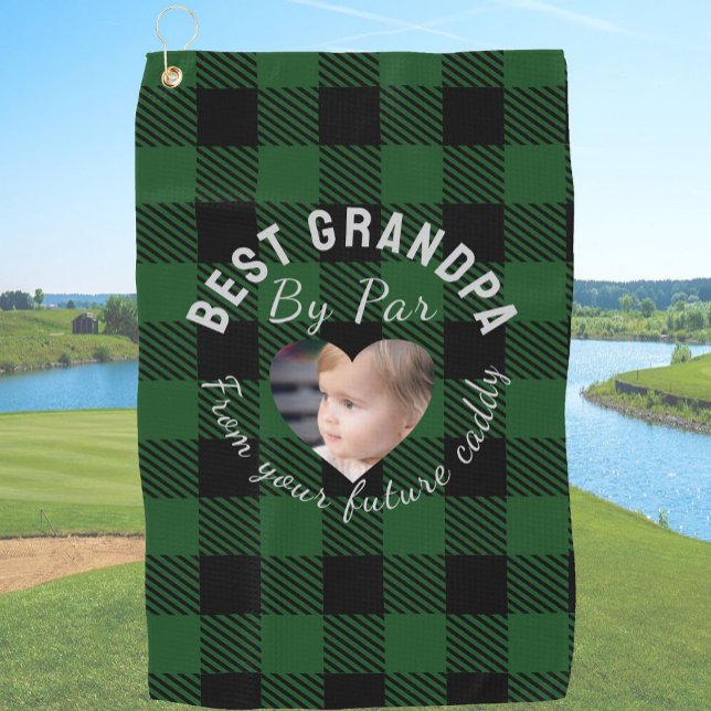 Serviette De Golf Best Grandpa Custom Kids Photo Green Buffalo Plaid (Créateur téléchargé)