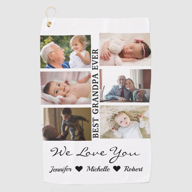 Serviette De Golf Best Grandpa Ever Custom Photos Grandchildren Name (Devant)