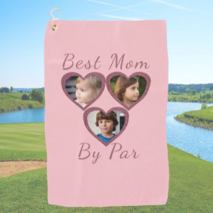 Serviette De Golf Best Mom By Par Pink Hearts 3 Enfants Photo Collag