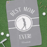 Serviette De Golf Best Mom Ever Golfer Sports Monogram Womens Gray<br><div class="desc">"Best Mom Ever!" golf quote design in trendy white font features a female golfer silhouette in ultimate gray set on a circular white background placed on a coordinating circle with matching band on a gray background. Personalize with template to add custom monogrammed initials or short line of text. If you...</div>