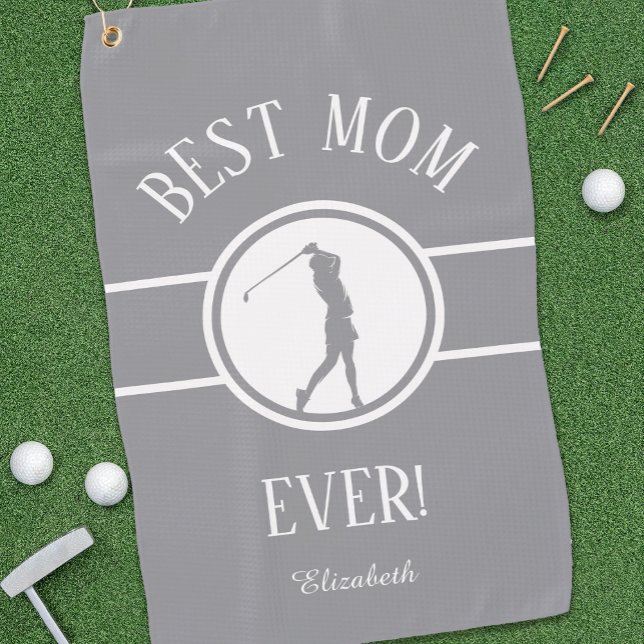 Serviette De Golf Best Mom Ever Golfer Sports Monogram Womens Gray (Créateur téléchargé)