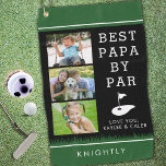Serviette De Golf BEST PAPA BY PAR PAR 3 Collage photo Personnalisé<br><div class="desc">Torchon de golf photo personnalisé avec 3 photos pour le grand-père ou père golfeur appelé PAPA avec le suggestif éditable drôle de golf disant BEST PAPA BY PAR (ou changer à votre texte personnalisé) dans un schéma de couleurs noir, vert et blanc modifiable. Ajoutez un nom, un monogramme ou un...</div>