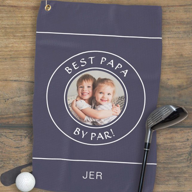 Serviette De Golf Best Papa By Par Par Golfer Modern Custom Photo Bl (Best Papa By Par Golfer Modern Custom Photo Blue Golf Towel)