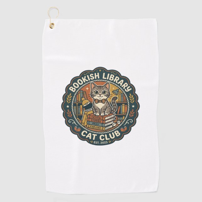 Serviette De Golf Bibliothèque livresque Chat POD Vector Art - Bibli (Devant)