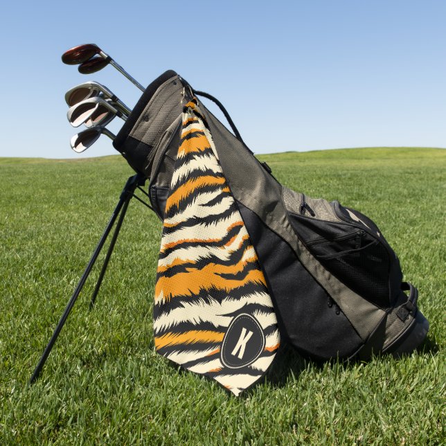 Serviette De Golf Black and Orange Tiger Stripes Monogram (Vert)