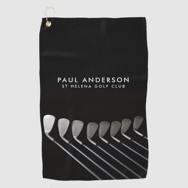 Serviette De Golf Black And White Golf Club Perosnalized Name Golfer (Devant)