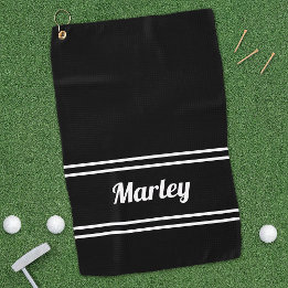 Serviette De Golf Black Modern Golfer Sports Nom classique Monogramm