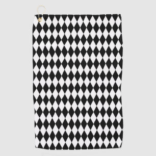 Serviette De Golf Blanc Élégant Losanges Géométriques Harlequin Noir