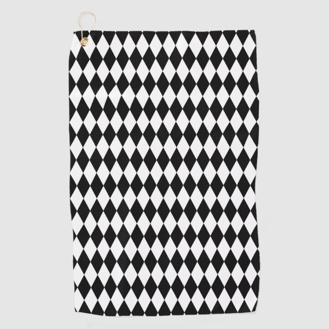 Serviette De Golf Blanc Élégant Losanges Géométriques Harlequin Noir (Devant)