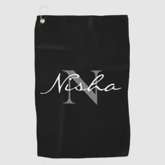 Serviette De Golf Blanc Personnalisé Gris Monogramme Nom Noir