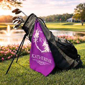 Serviette De Golf Blason Botanique Féminin Rose Clair Monogramme Vio
