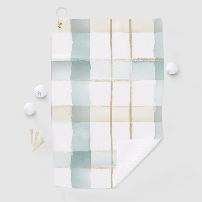 Serviette De Golf Bleu Crème Blanc Carreaux   (En situation)