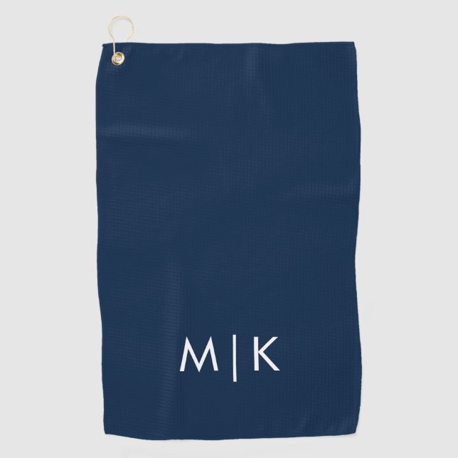 Serviette De Golf Bleu et blanc | Monogramme moderne (Devant)