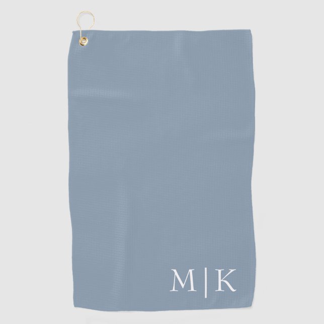 Serviette De Golf Bleu et blanc poussiéreux | Monogramme moderne (Devant)