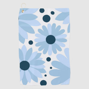 Serviette De Golf Bleu marguerite de style rétro et points bleu fonc