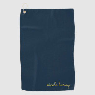Serviette De Golf Bleu Nuit Or Script Monogramme Moderne Élégant