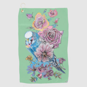 Serviette De Golf Blue Budgie Aquarelle florale Vert Femme