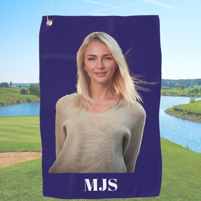 Serviette De Golf Blue Custom Monogram and Photo Personalized (Créateur téléchargé)