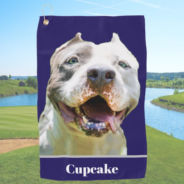 Serviette De Golf Blue Custom Name Dog Photo Personalized (Créateur téléchargé)