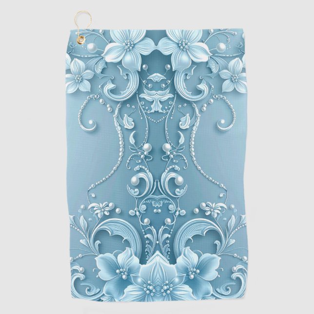 Serviette De Golf Blue Decorative Floral Golf Towel (Devant)
