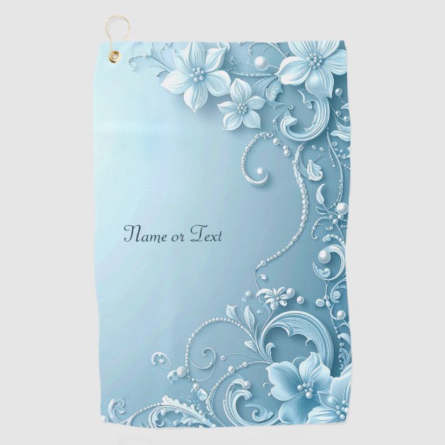 Serviette De Golf Blue Decorative Floral Golf Towel (Devant)