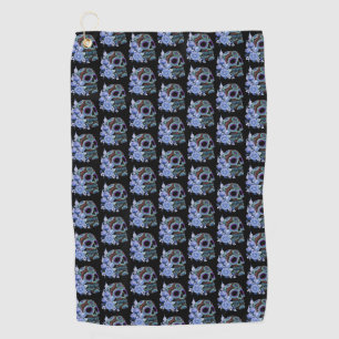 Serviette De Golf Blue Floral Black Sugar Skull Jour des morts