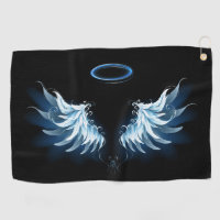 Blue Glowing Angel Wings on black background