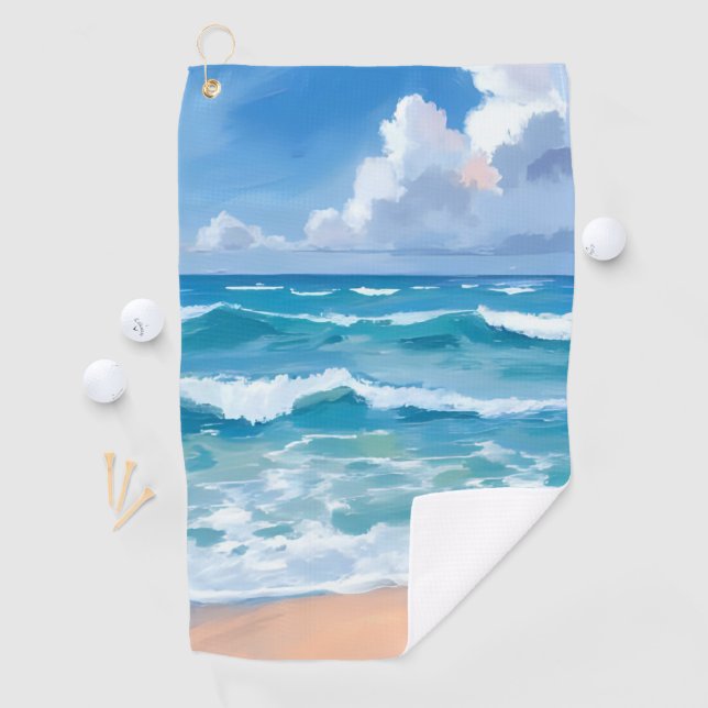 Serviette De Golf Blue Ocean Waves | Beach Sea Watercolor  (En situation)