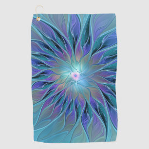 Serviette De Golf Blue Purple Flower Dream Abstrait Fractal Art