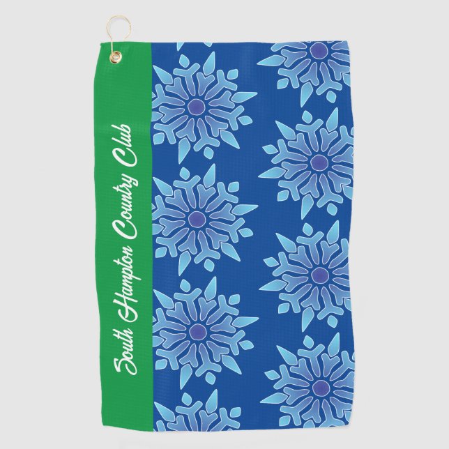 Serviette De Golf Blue Snowflakes Golf Towne Custom Club Nom (Devant)