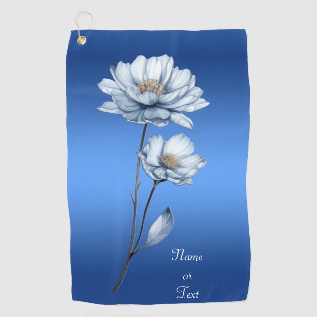 Serviette De Golf Blue Watercolor Flowers Golf Towel (Devant)