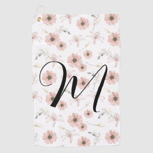 Serviette De Golf Blush Rose Fleurs Art Monogramme Aquarelle