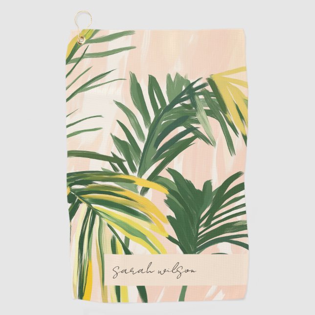 Serviette De Golf Boho Blush Green Tropical Palm Plage Feuille (Devant)