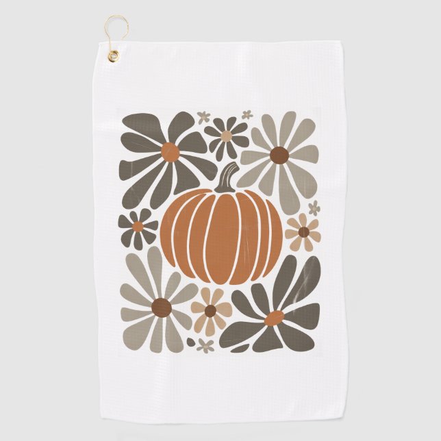 Serviette De Golf Boho Floral Automne saison Citrouille (Devant)