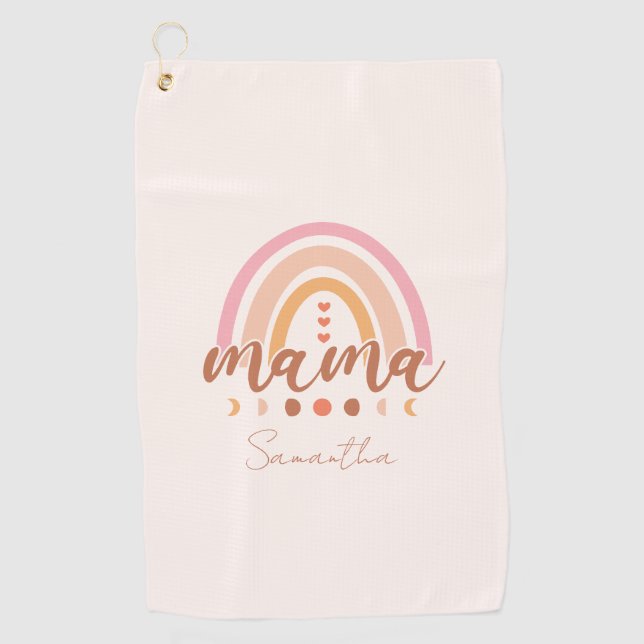 Serviette De Golf Boho Rainbow Mama avec phases de lune (Devant)