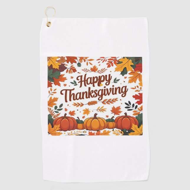 Serviette De Golf Bon thanksgiving - Citrouilles d'automne et feuill (Devant)