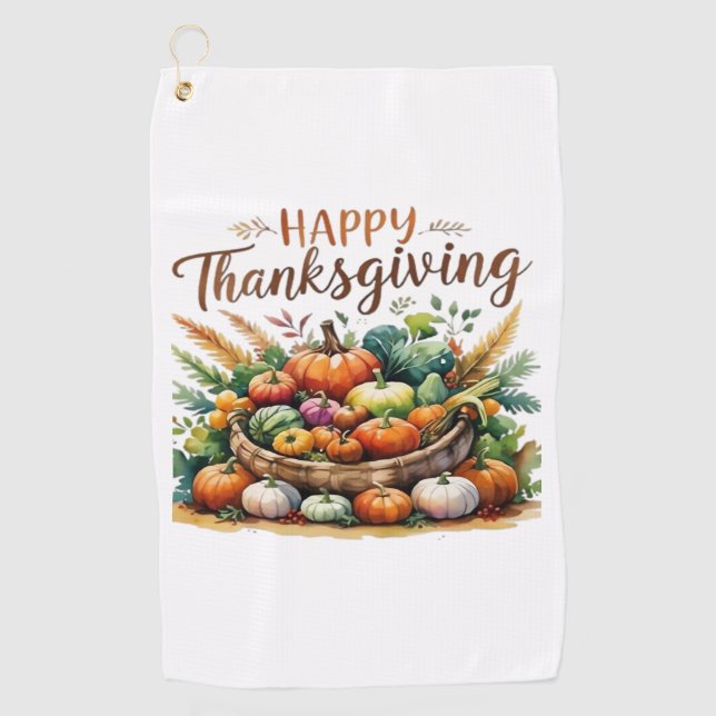 Serviette De Golf Bon thanksgiving - Panier de récolte avec Citrouil (Devant)