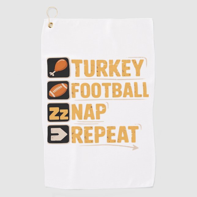 Serviette De Golf Bon thanksgiving Turquie Football Nap Repeat Funn (Devant)