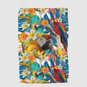Serviette De Golf Botanique coloré de collage d'ara tropical de