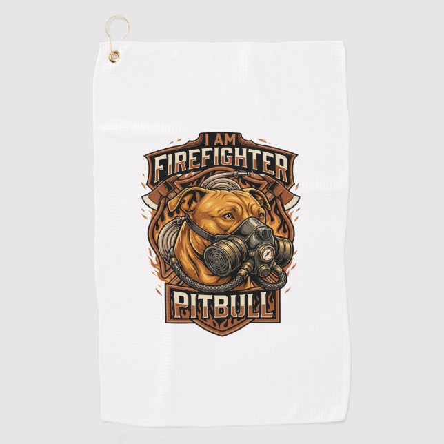 Serviette De Golf Bouclier de masque à gaz pour chien pitbull pompie (Devant)