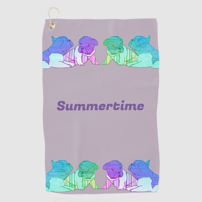 Serviette De Golf Bouledogue français Comic Neon Bouledogue Français (Devant)