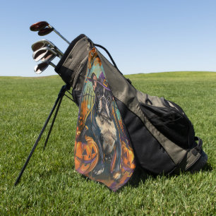 Serviette De Golf Bouledogue français effrayant Halloween Sorcière e