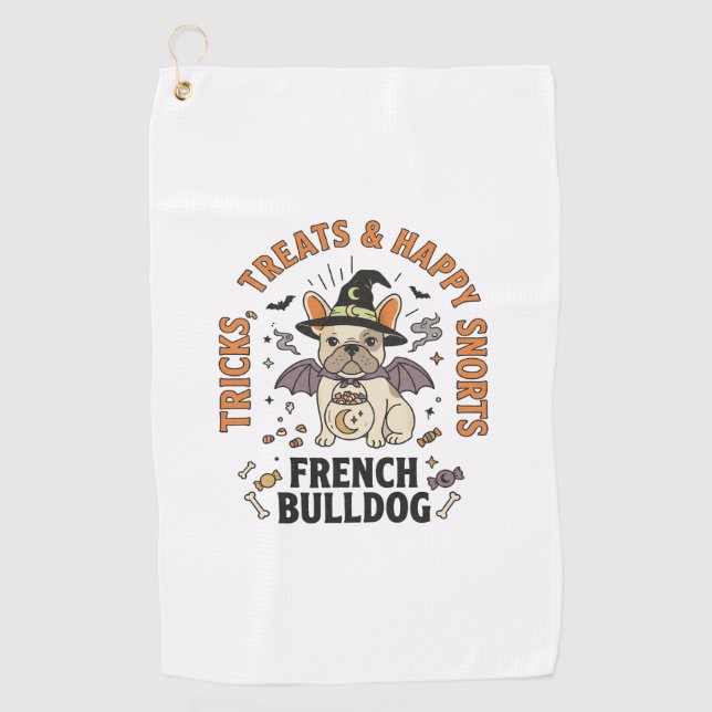 Serviette De Golf Bouledogue français farceur d'Halloween (Devant)