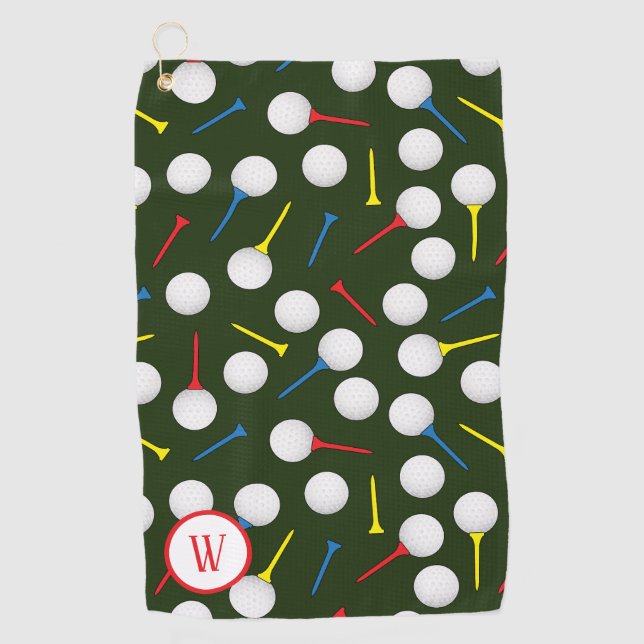 Serviette De Golf Boules de golf et Monogramme de golfeur à motif Te (Devant)