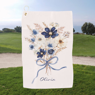 Serviette De Golf Bouquet de fleurs personnalisé bleu marine aquarel
